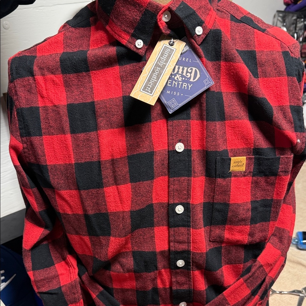 Simply Southern Red and Black Plaid Men's Shirt